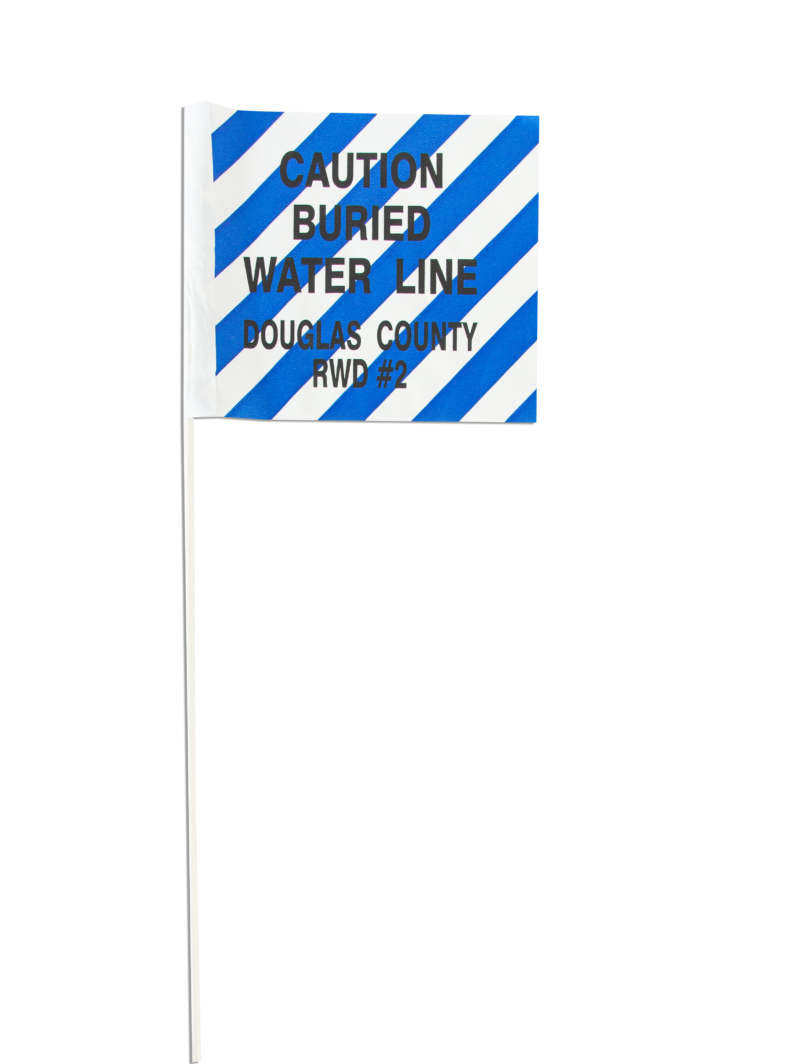 Blue and white striped flag with custom printing.