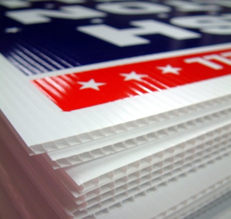 Stack of corrugated yard signs